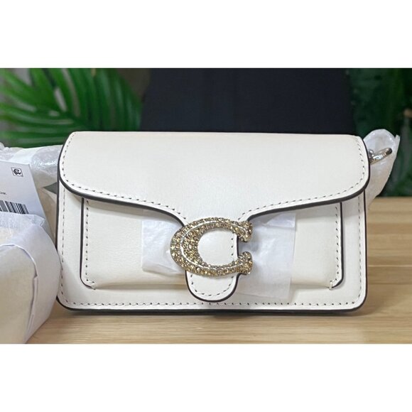 NEW WITH TAGS!  Coach White Tabby with Pave Embellished Front C Logo - Picture 1 of 8